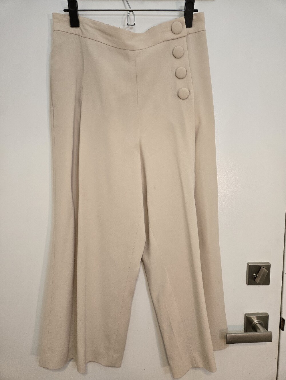 Aritzia Babaton Cream High-Rise Wide Leg Pants with Side Button Detail - Picture 9 of 9